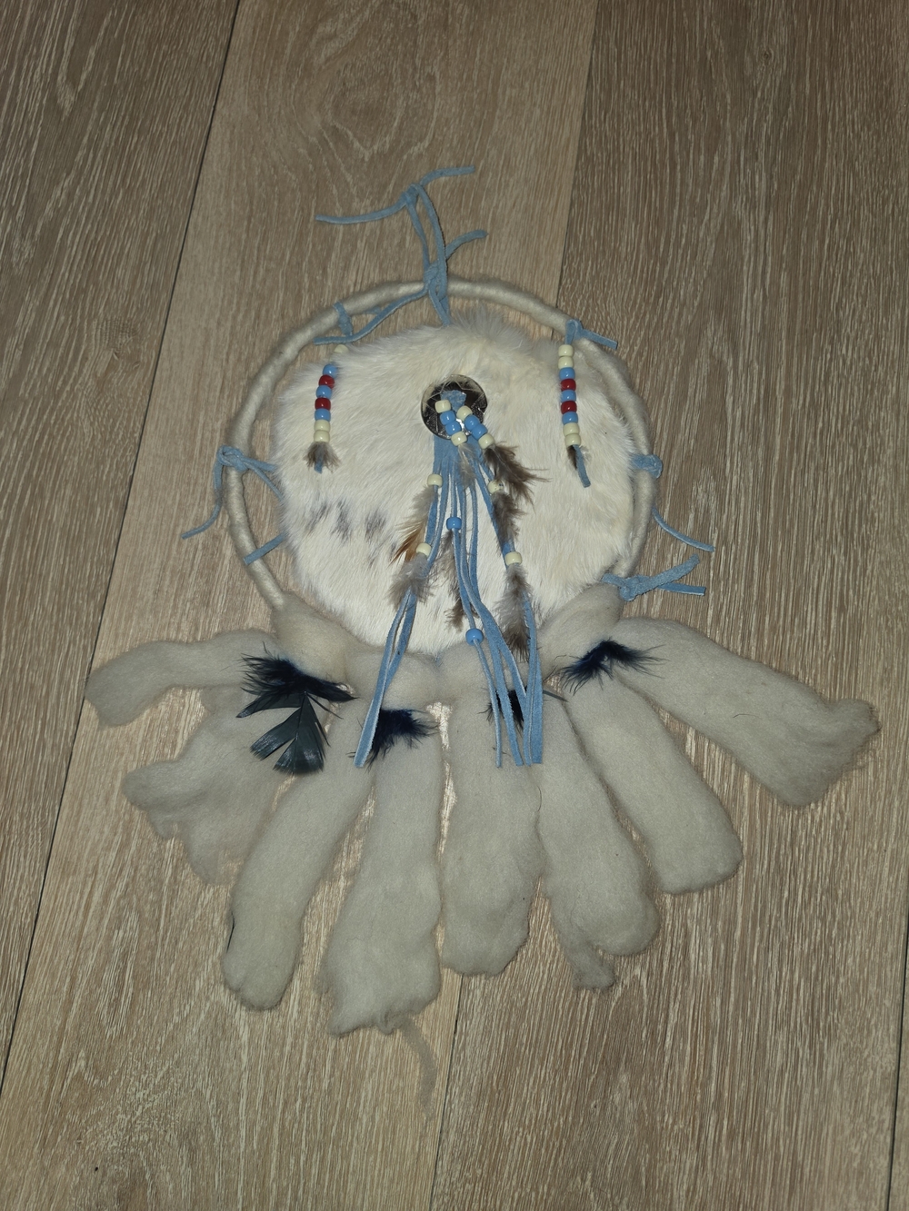 Handmade Beaded Dreamcatcher Blue And White